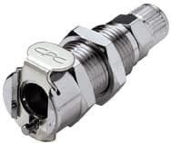 Panel Mount, Thumb Latch - PMC/MC Series Female to PTF (Push to Fit) 4,0mm (5/32") OD, Chrome Plated Brass, 1/8" Flow, Metal Latch