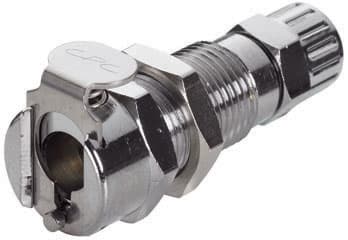 Panel Mount, Thumb Latch - PMC/MC Series Female to PTF (Push to Fit) 6,4mm (1/4") OD, Chrome Plated Brass, 1/8" Flow, Metal Latch