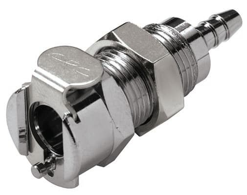 Panel Mount, Thumb Latch - PMC/MC Series Female to Tube Fitment 3,2mm (1/8") ID, Chrome Plated Brass, 1/8" Flow, Metal Latch