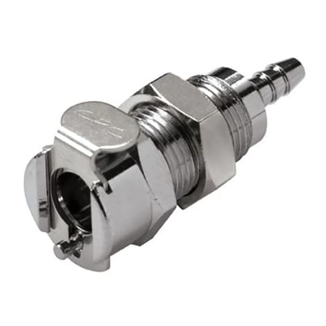 MC Weibliche Gehäusedurchführung, offen, Barb für 1/8"(3,2mm) ID Schlauch, Messing verchromt, bns (Bulk, unsteril)