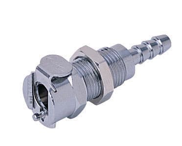 Panel Mount, Thumb Latch - PMC/MC Series Female to Tube Fitment 4,8mm (3/16") ID, Chrome Plated Brass, 1/8" Flow, Metal Latch