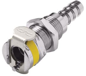 Panel Mount, Thumb Latch - PMC/MC Series Female to Tube Fitment 6,4mm (1/4") ID, Chrome Plated Brass Yellow, 1/8" Flow, Metal Latch