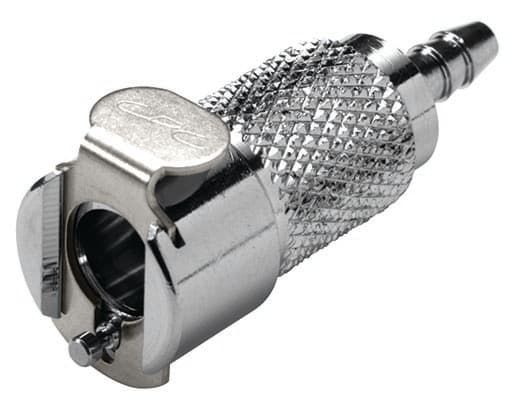 Straight, Thumb Latch - PMC/MC Series Female to Tube Fitment 3,2mm (1/8") ID, Chrome Plated Brass, 1/8" Flow, Metal Latch