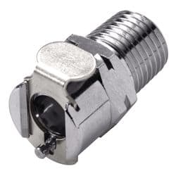 Female Thumb Latch - PMC/MC Series to  1/4" Male BSPP Thread, Straight, Chrome Plated Brass, Shut-Off