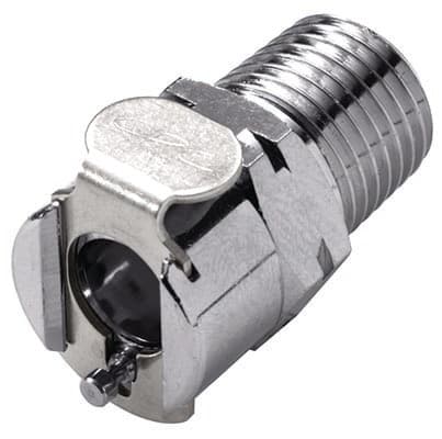Straight, Thumb Latch - PMC/MC Series Female to BSPT 1/4", Chrome Plated Brass, 1/8" Flow, Metal Latch