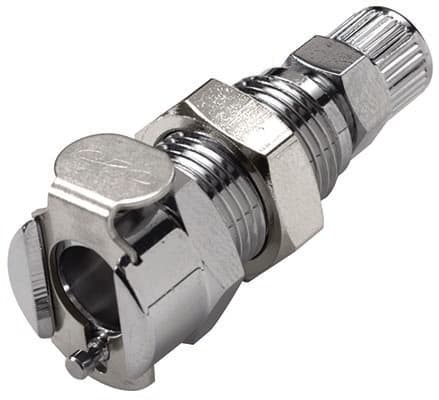 Panel Mount, Thumb Latch - PMC/MC Series Female to PTF (Push to Fit) 4,0mm (5/32") OD, Chrome Plated Brass, 1/8" Flow, Metal Latch