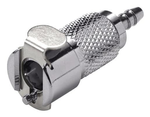 Straight, Thumb Latch - PMC/MC Series Female to Tube Fitment 3,2mm (1/8") ID, Chrome Plated Brass, 1/8" Flow, Metal Latch