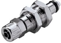 Panel Mount, Thumb Latch - PMC/MC Series Male to PTF (Push to Fit) 6,4mm (1/4") OD, Chrome Plated Brass, 1/8" Flow
