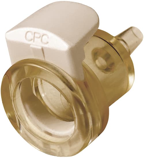 Straight, Thumb Latch - MPC Female to Tube Fitment 3,2mm (1/8") ID, PC (Polycarbonate) Purple Tint, Plastic Latch