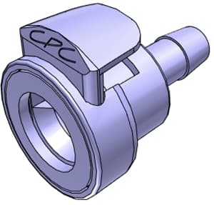 MPC Weibliche Schnellverschlusskupplung, offen, Barb für 1/4"(6,4mm) ID Schlauch, PC bläulich gefärbt, bns (Bulk, unsteril)