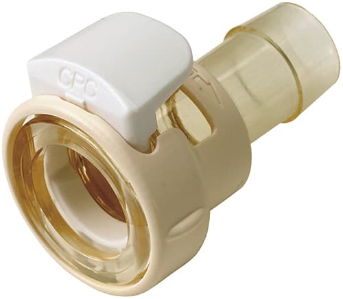 Straight, Thumb Latch - MPC Female to Tube Fitment 6,4mm (1/4") ID, PC (Polycarbonate) Purple Tint, Plastic Latch, with Locking Mechanism