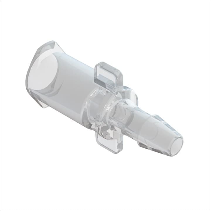 Weibliches Luer Flügelgewinde zu 3/32"(2.4mm) ID Schlauch, ABS klar, bns