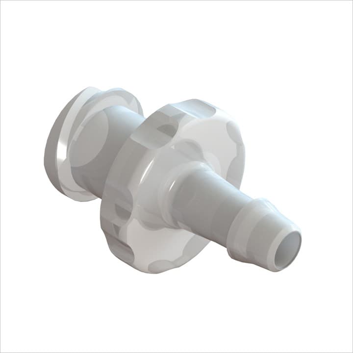 Weibliches Luer Vollgewinde zu 1/8" (3.2mm) ID Schlauch, HF Barb, Kynar PVDF bns