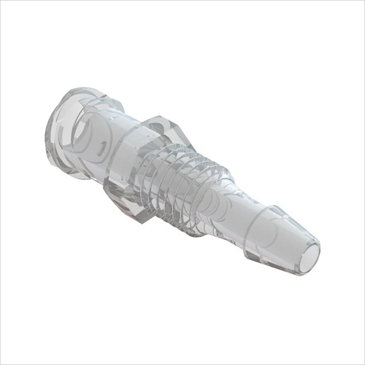 Weibl. Luer Vollgewinde Gehäusedurchf. 1/4-28 UNF zu Barb für 1/8" (3.2mm) ID Schl., tierrückstandsfreies. PP, bns