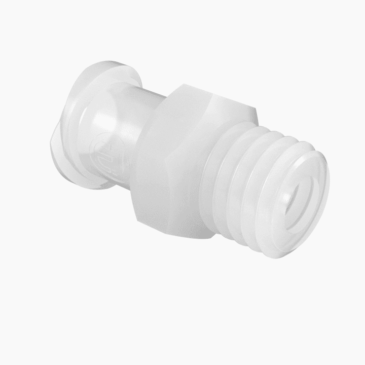 Weiblicher Luer Vollgewinde mit 5/16" Hex zu 1/4-28 UNF Gewinde, Kynar PVDF natur, bns