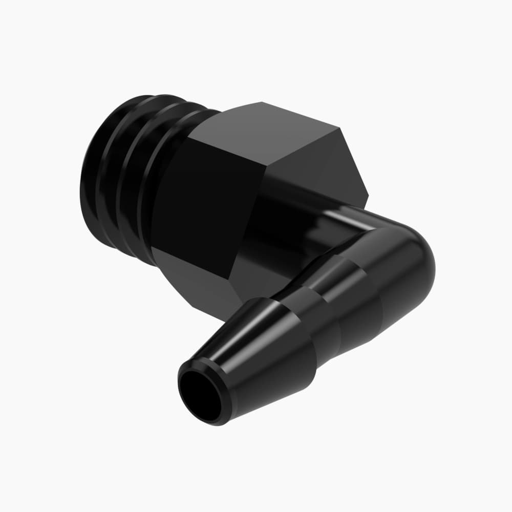 Elbow 10-32 UNF Thread x 1/16" Barb Black Nylon