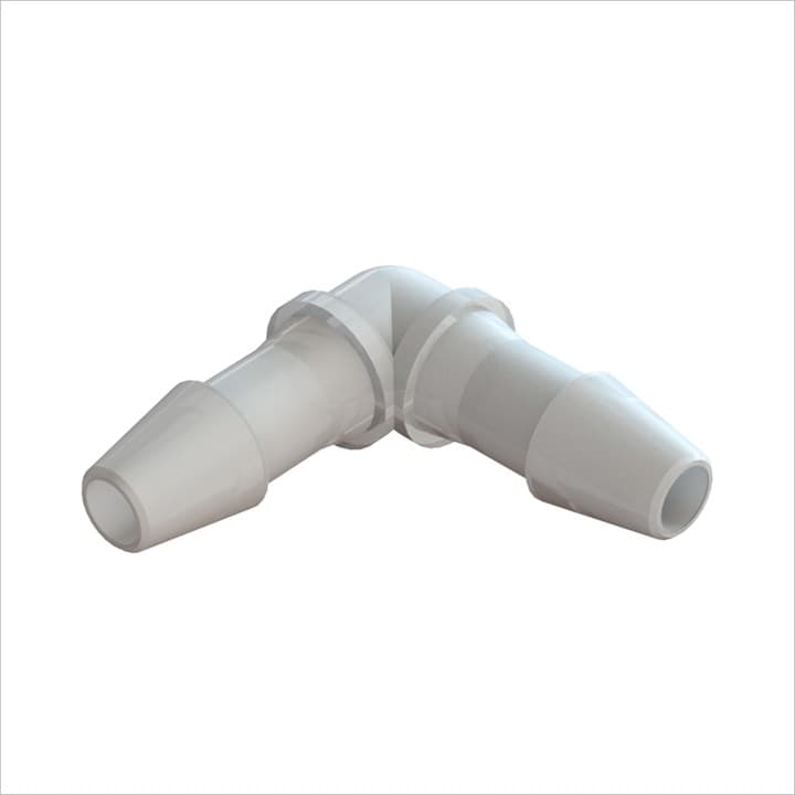 Ellbogen-Verbinder mit Barbs für 3/32" (2.4mm) ID Schlauch, Kynar PVDF, bns