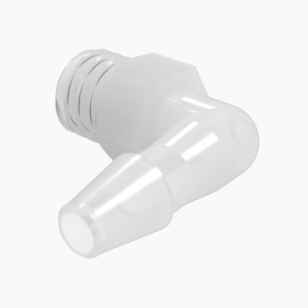 Elbow 10-32 UNF Thread x 3/32" Barb Polypropylene