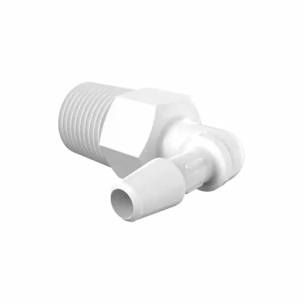 Elbow 1/8" NPT x 5/32" Barb in White Polypropylene