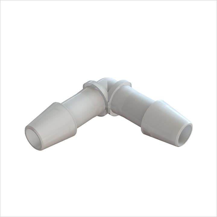 Ellbogen-Verbinder mit Barbs für 1/4" (6.4mm) ID Schlauch, Kynar PVDF, bns