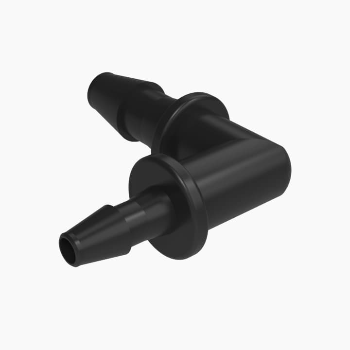 Ellbogen-Reduzierverbinder mit Barbs für 3/32"(2.4mm) und 1/16"(1.6mm) ID Schlauch, PA schwarz, bns