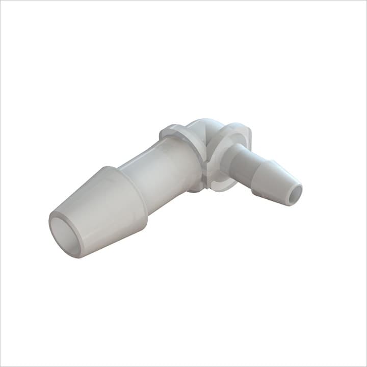 Ellbogen-Reduzierverbinder mit Barbs für 1/4"(6.4mm) und 1/8"(3.2mm) ID Schlauch, Kynar PVDF, bns