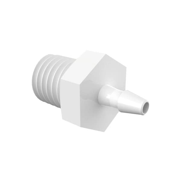 Adapter with 1/4" – 28 UNF Thread and 1/16" Barb in Polypropylene