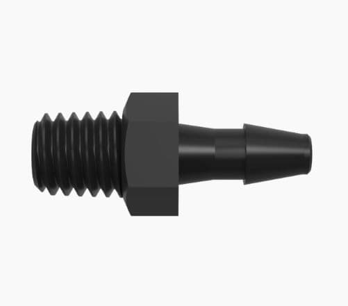Adapter with 10–32 Taper Thread and 3/32" Barb in Black Nylon