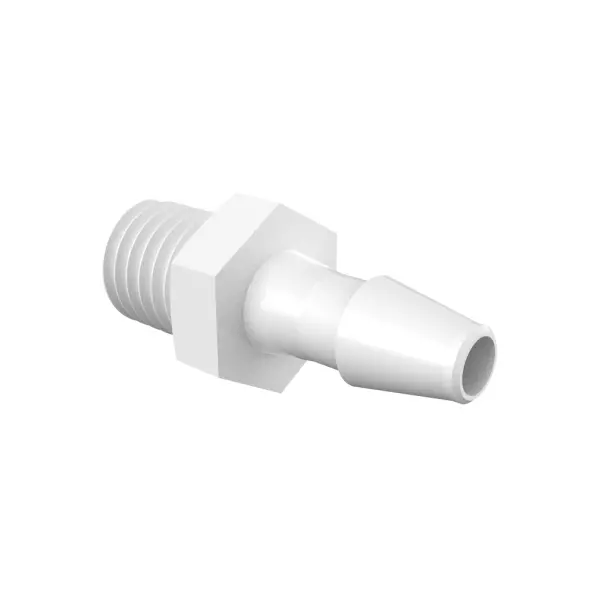 Adapter with 1/4" – 28 UNF Thread and 1/8" Barb in White Nylon