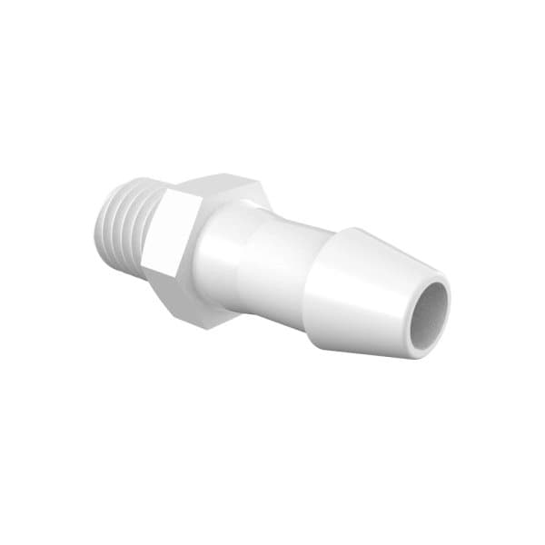 Adapter with 1/4" – 28 UNF Thread and 3/16" Barb in Natural Kynar