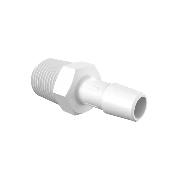 Adapter with 3/8" NPT and 3/8" Barb in White Polypropylene