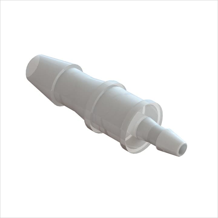 Reduzierverbinder, gerade mit Barbs für 1/8"(3.2mm) und 1/16"(1.6mm) ID Schlauch, Kynar PVDF natur, bns