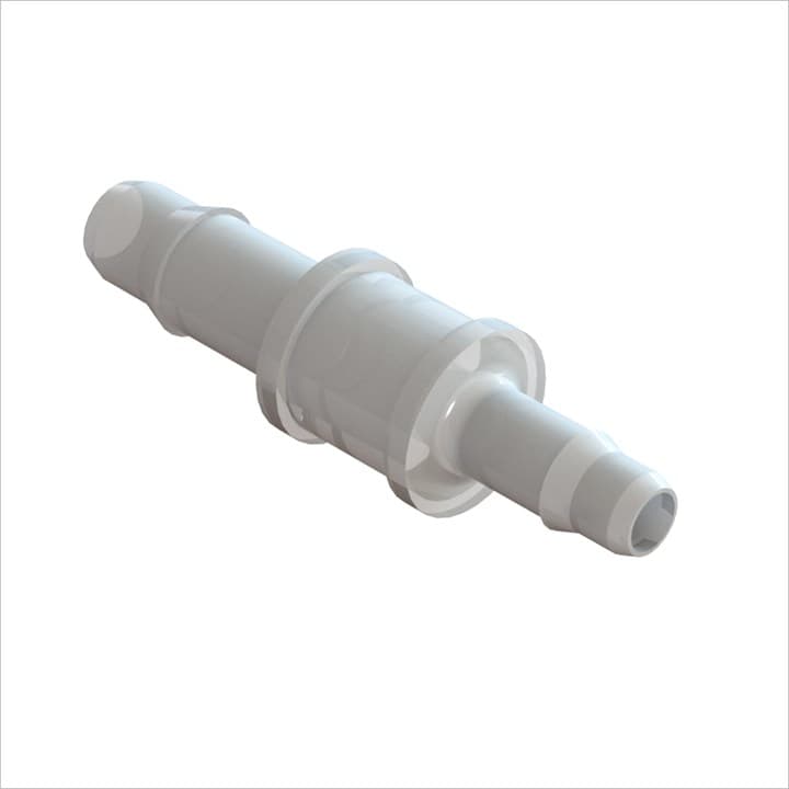 Reduzierverbinder, gerade mit Barbs für 1/8"(3.2mm) & 3/32"(2.4mm) ID Schlauch, Rigid Barb, Kynar PVDF, bns