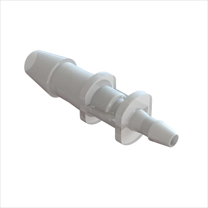 Reduzierverbinder, gerade mit Barbs für 3/16"(4.8mm) und 3/32"(2.4mm) ID Schlauch, Kynar PVDF, bns