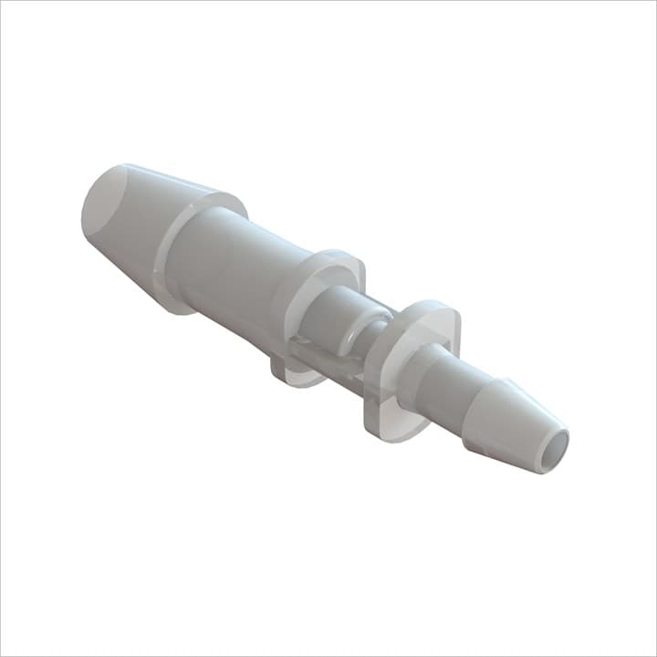 Reduzierverbinder, gerade mit Barbs für 1/4"(6.4mm) und 1/8"(3.2mm) ID Schlauch, Kynar PVDF natur, bns