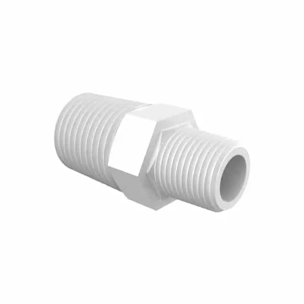Conversion Nipple 1/4" NPT x 1/8" NPT in Natural Kynar 740
