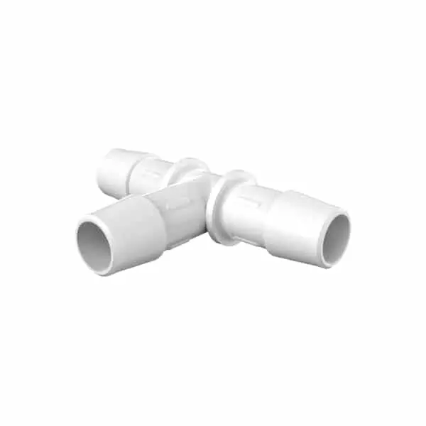 T-Verbinder mit Anschlüssen für 1/2"(12.7mm) ID Schlauch, Kynar PVDF natur, bns