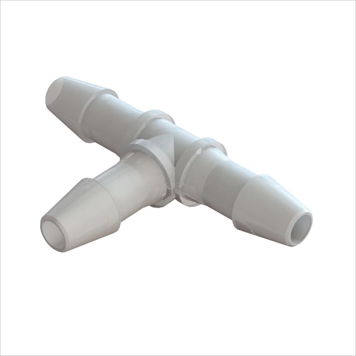T-Verbinder mit Barbs für 3/32" (2.4mm) ID Schlauch, Kynar PVDF, bns