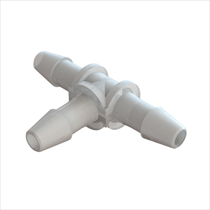 T-Verbinder mit Barbs für 5/32" (4.0mm) ID Schlauch, Kynar PVDF, bns
