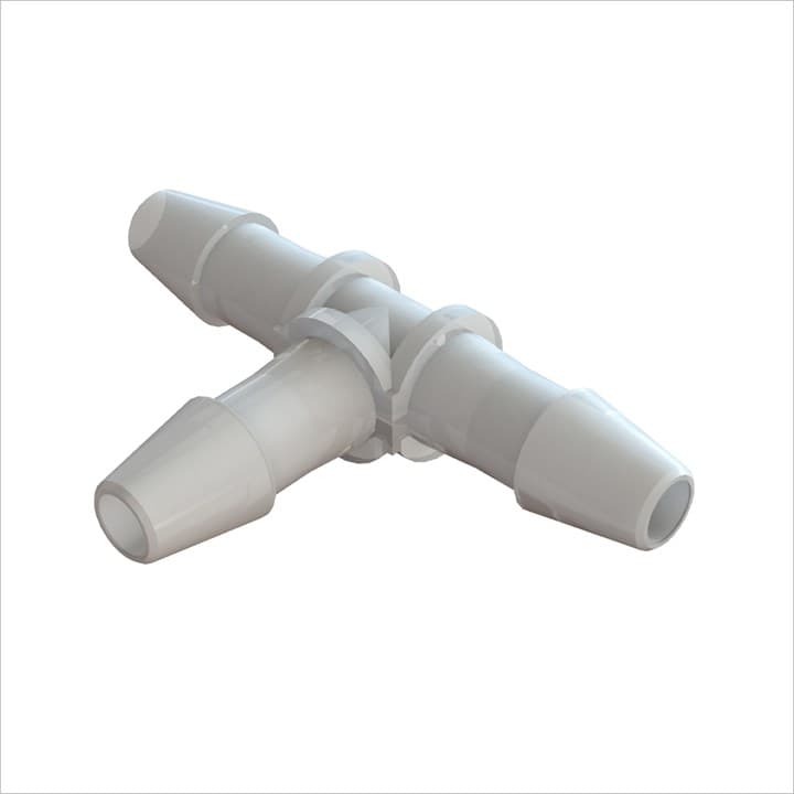 T-Verbinder mit Barbs für 3/16" (4.8mm) ID Schlauch, Kynar PVDF, bns