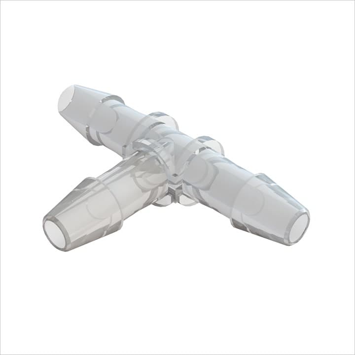 T-Verbinder mit Barbs für 3/16" (4.8mm) ID Schlauch, tierrückstandsfreies PP, bns