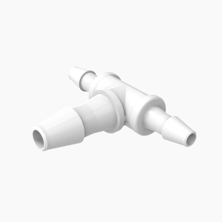 T-Reduzierer mit Barbs für 1/16"(1.6mm) und 3/32"(2.4mm) ID Schlauch, PA natur, bns