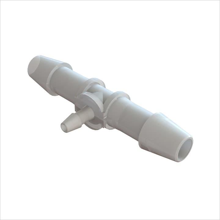 T-Reduzierer mit Barbs für 1/4"(6.4mm) und 3/32"(2.4mm) ID Schlauch, Kynar PVDF, bns