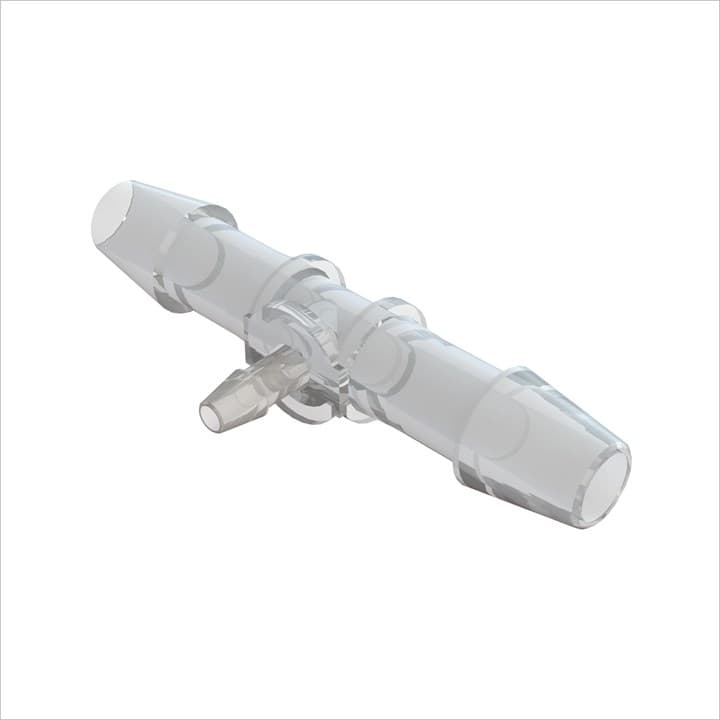 T-Reduzierer mit Barbs für 1/4"(6.4mm) und 3/32"(2.4mm) ID Schlauch, tierrückstandsfreies PP, bns