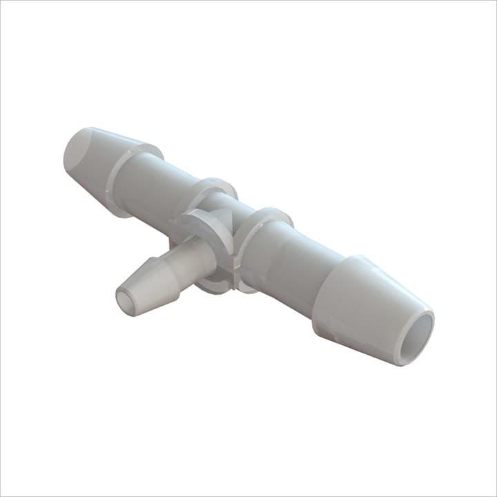 T-Reduzierer mit Barbs für 1/4"(6.4mm) und 1/8"(3.2mm) ID Schlauch, Kynar PVDF, bns