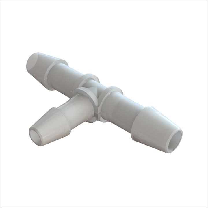 T-Reduzierer mit Barbs für 1/4"(6.4mm) und 3/16"(4.8mm) ID Schlauch, Kynar PVDF, bns