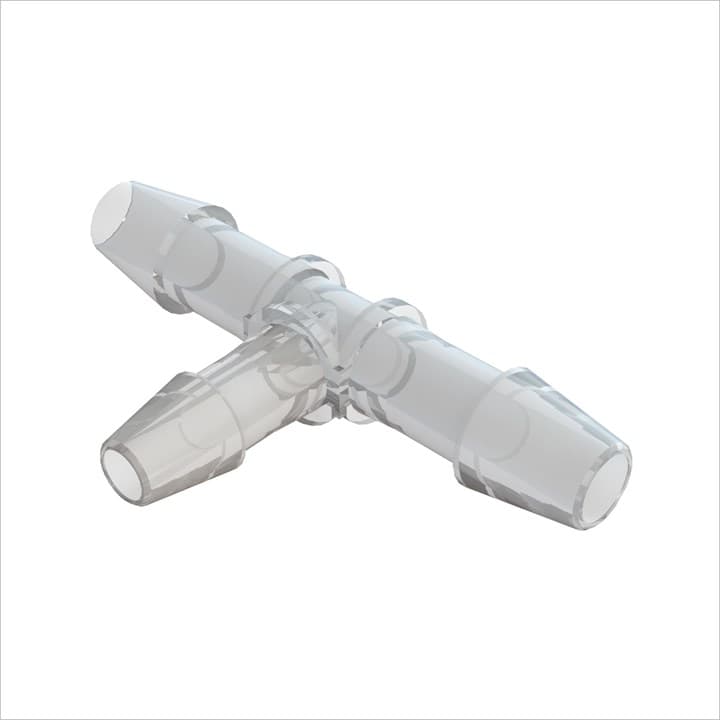 T-Reduzierer mit Barbs für 1/4"(6.4mm) und 3/16"(4.8mm) ID Schlauch, tierrückstandsfreies PP, bns