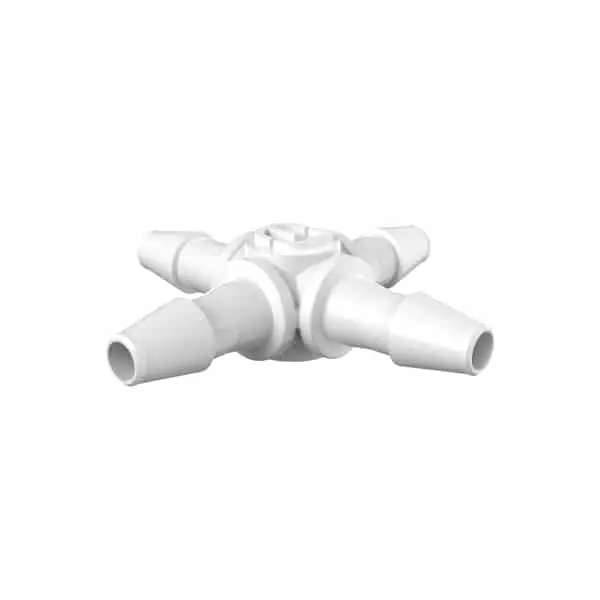 Vierfach Kreuzverteiler für 1/16"(1.6mm) ID Schlauch, tierrückstandfreies PP, bns