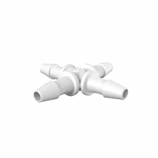 Cross 1/8" Barb in Natural Kynar 740 - QC