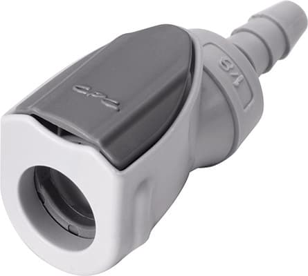 Straight, Thumb Latch - NS1 Non-Spill Series Female to Tube Fitment 3,2mm (1/8") ID, PP (Polypropylene) - Glass Filled Grey, 1/16" Flow, Plastic Latch
